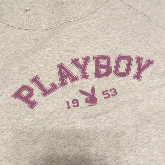 PLAYBOY women's heather gray raglan short sleeve cropped t shirt - Picture 6 of 10